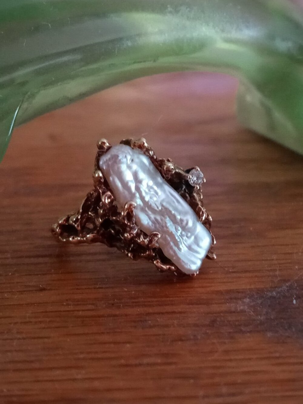 14K Yellow Gold Pearl & Diamond Ring Size 4